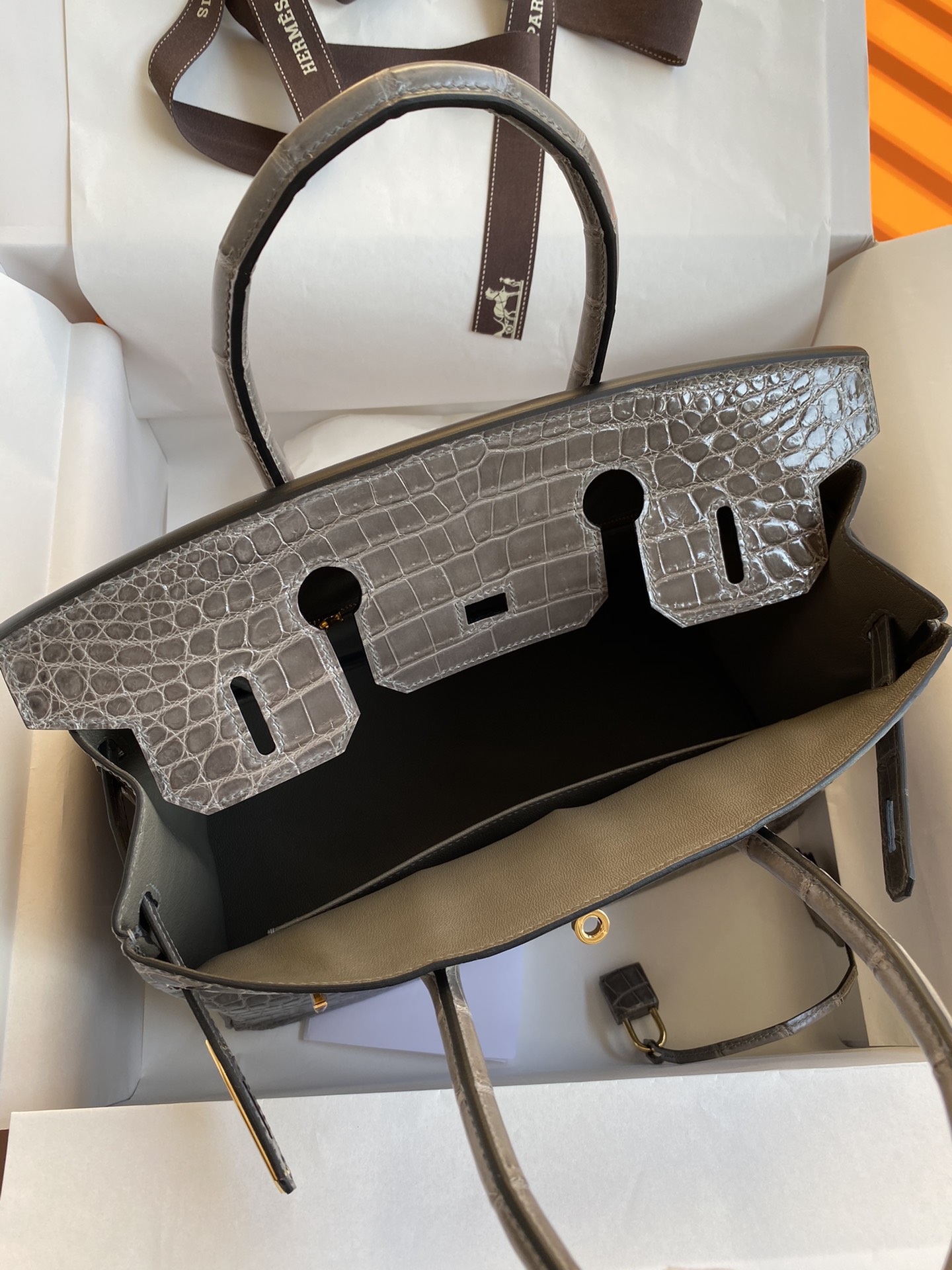 Hermes Birkin 30CM Handmade Bag In Etoupe Crocodile Niloticus Shiny Skin